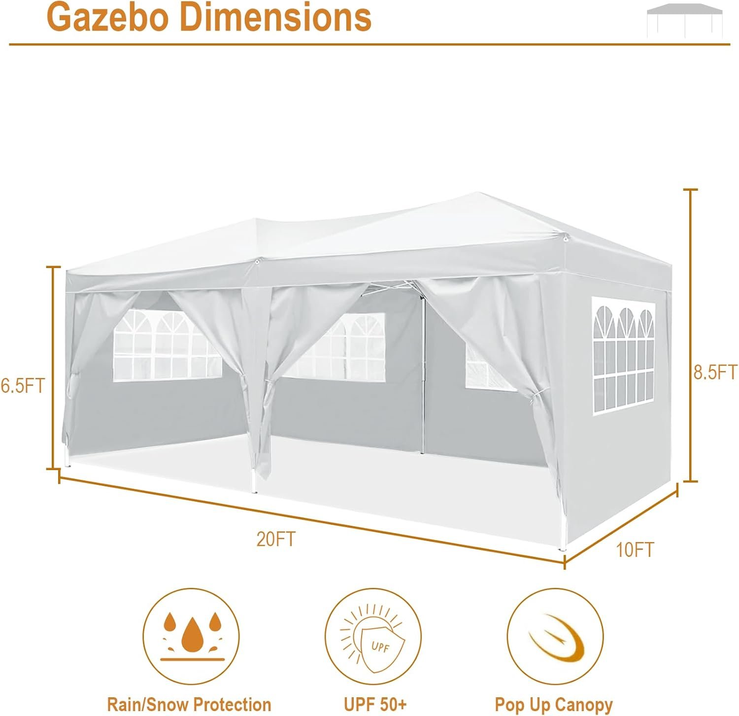 White Tent with 6 Removable Sidewalls (10' x 20')