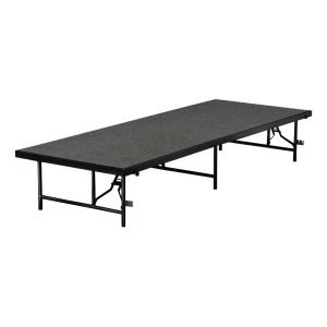 Two Adjustable Stage Platforms with Steps – Gray Carpet (4ft x 8ft)
