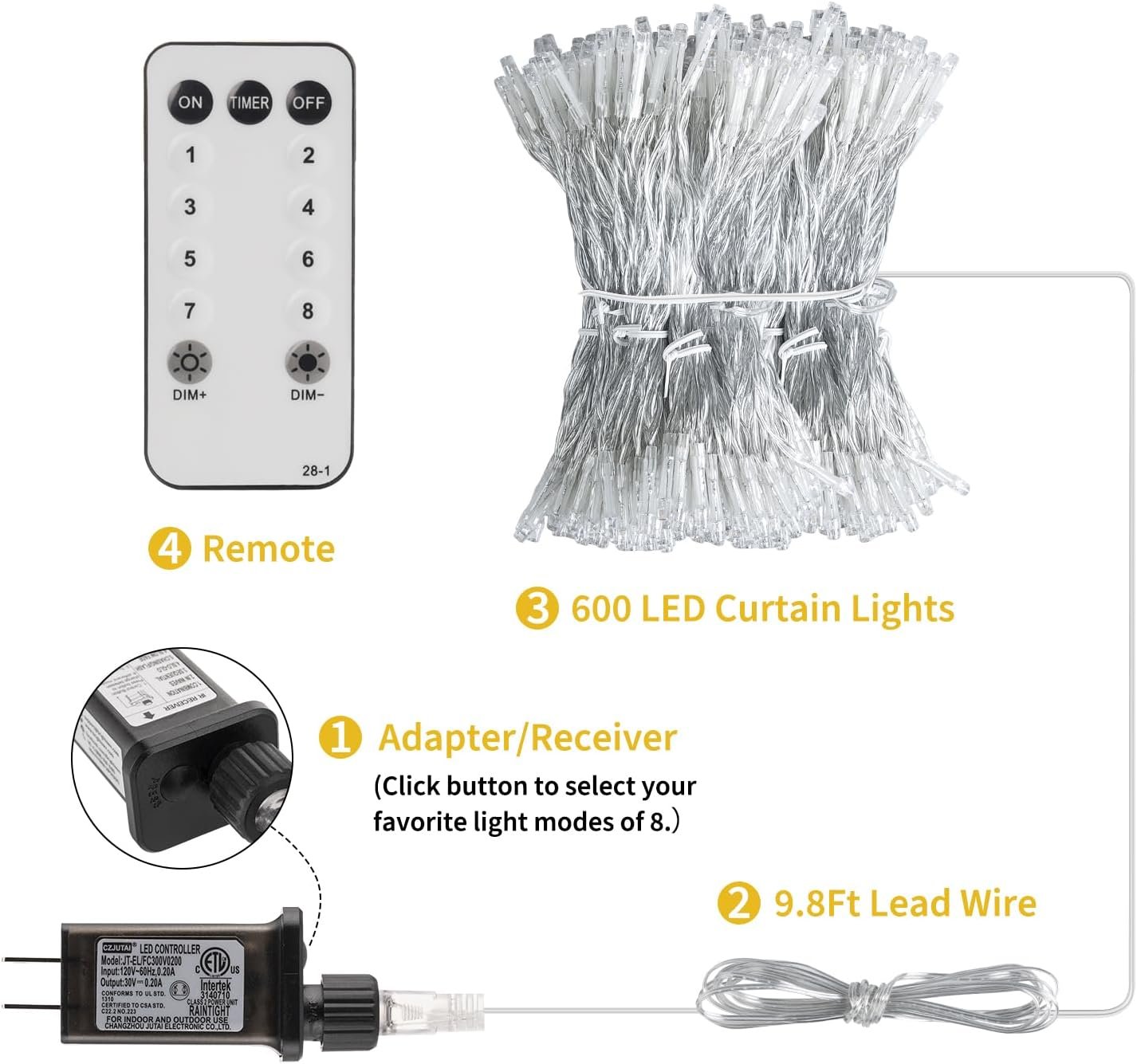 600 Pure White LED Curtain Lights (20 FT) - Image 2