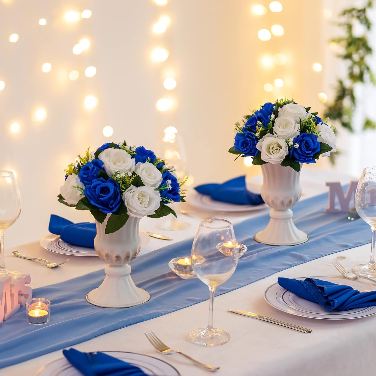 Royal Blue & White Artificial Flower Balls - Image 2