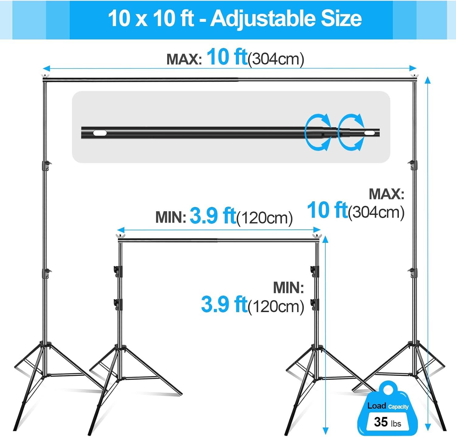 Adjustable Emart Photo & Video Backdrop Stand (10 FT) - Image 2